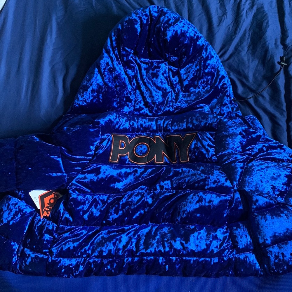 Blue reflective fluffy jacket